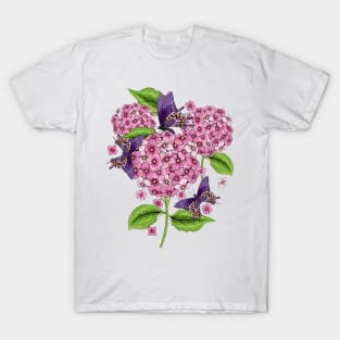 Hydrangea And Butterflies T-Shirt